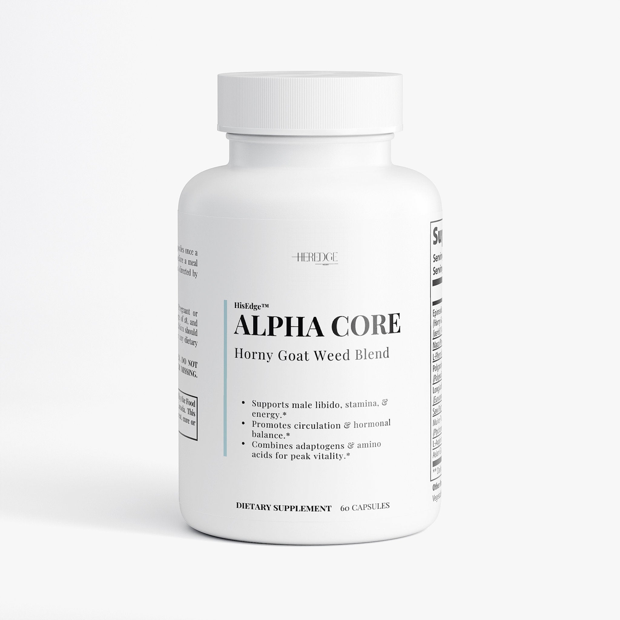 Supplement bottle labeled 'Alpha Core' on a white background