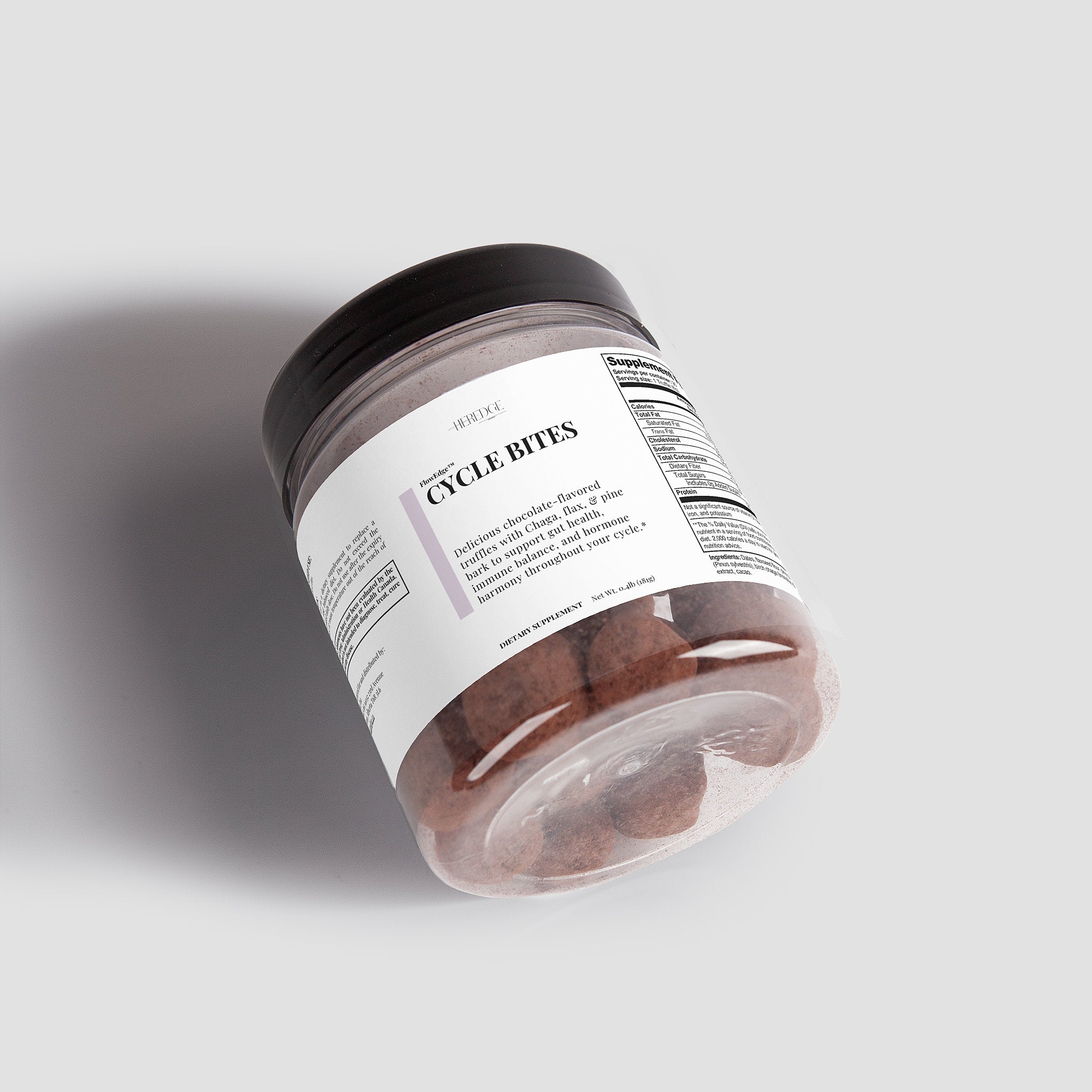 Jar of Cycle Bites on a light gray background