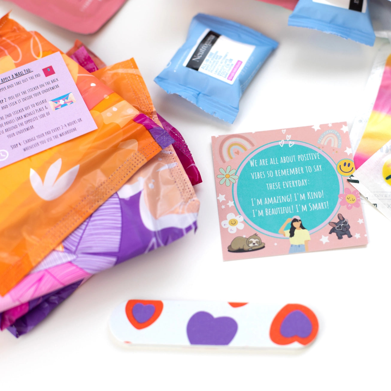 First Period Kit for Girls (Cat Theme On-The-Go Emergency Pouch)