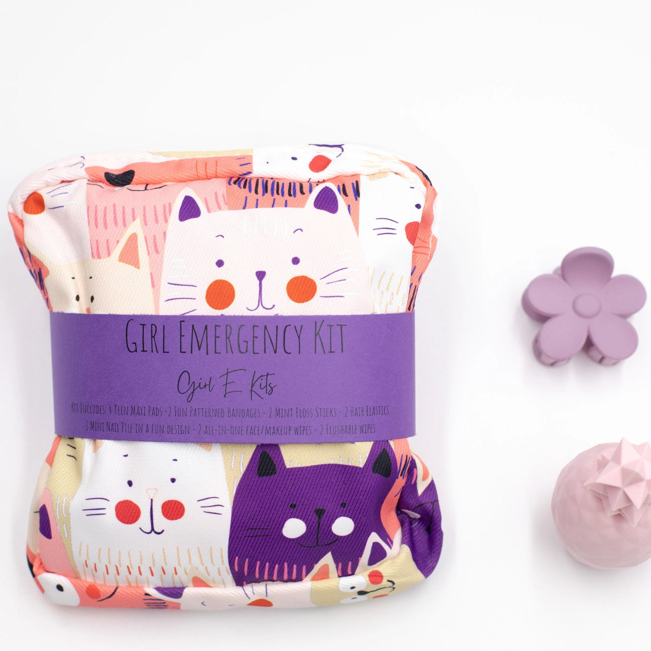 First Period Kit for Girls (Cat Theme On-The-Go Emergency Pouch)